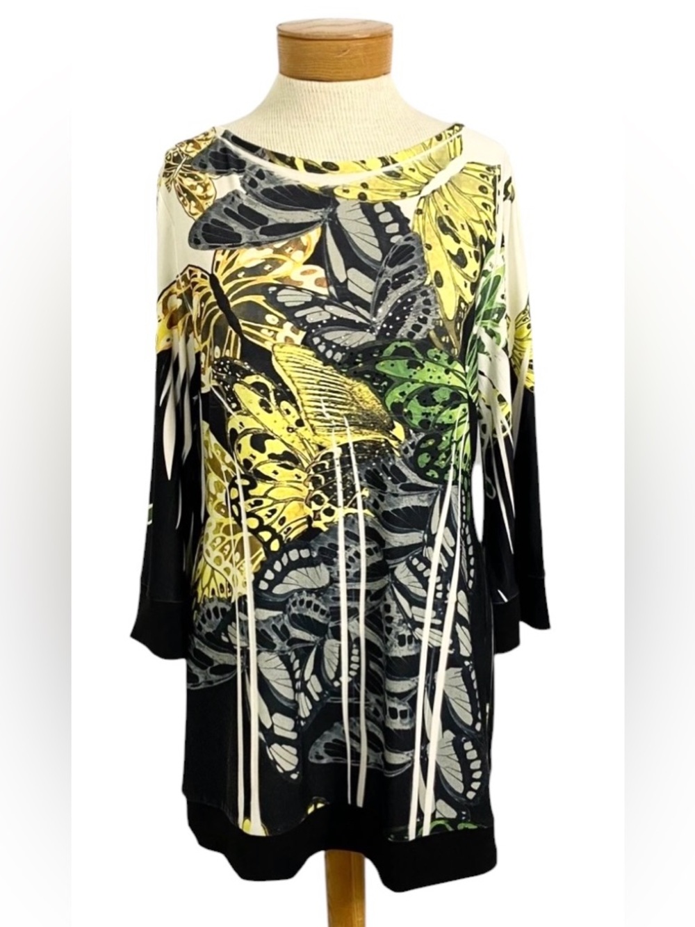 Butterfly Sequin Tunic Boat Neck 3/4 Sleeves Med Fairycore Y2K Revival Boho Chic